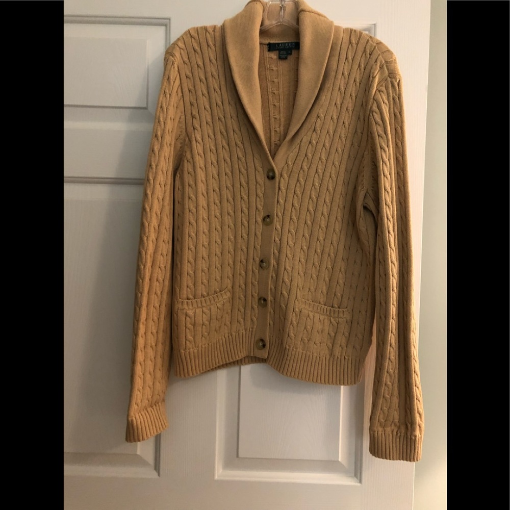 Lauren Ralph Lauren Tan Cable Knit Cardigan